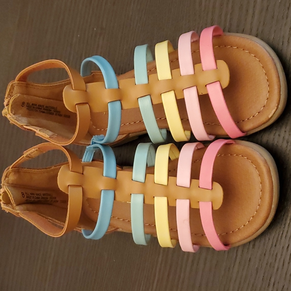 Children's Place pastel colored sandals with zipper closure. Size 8